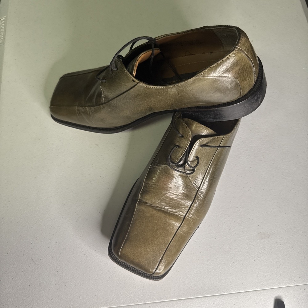 Stacy Adams Square Toe Oxfords Mens Sz 12M Green Brown Leather Dress‎ Shoes